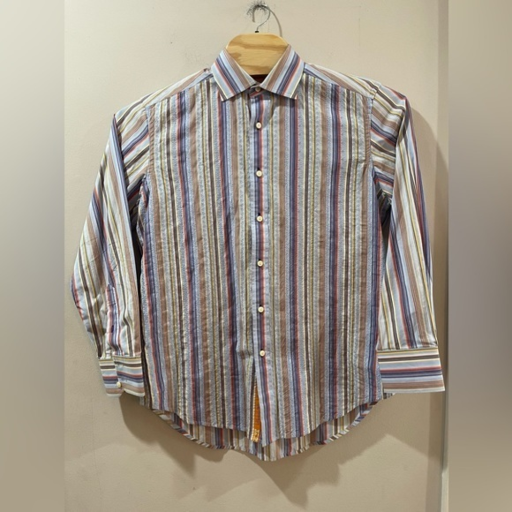 Robert Graham Men's M Blue Stripe Multicolor Button Down Shirt‎